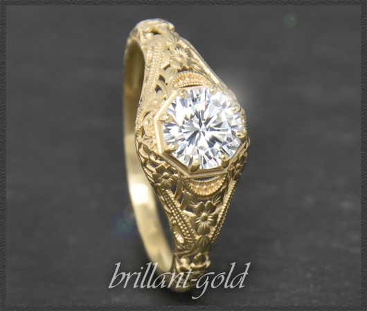 Diamant Ring mit 0,99ct Brillant, 585 Ggold, Antik Design